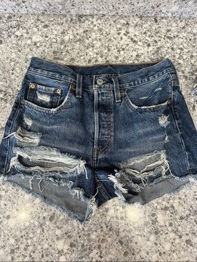 Levi's Dark Blue Distressed Cutoff Jean Shorts